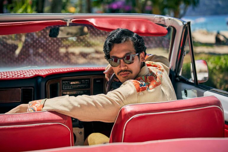 Model in red, classic car, Phuket, Thailand
