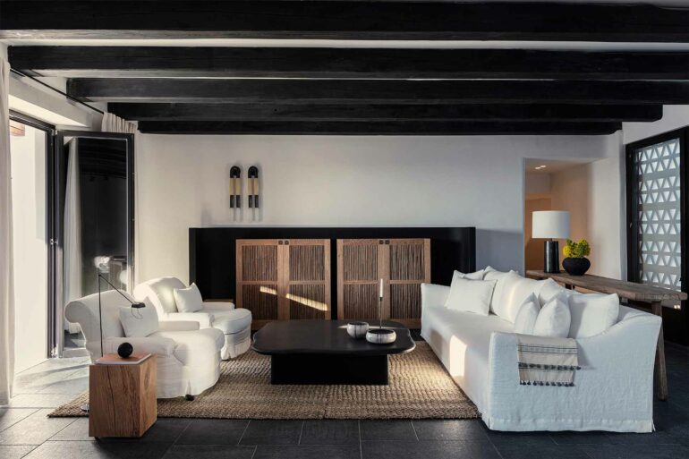 A seating area at Kalesma, Mykonos, Greece