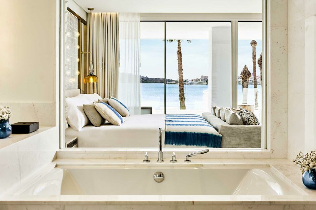 Bathtub with a view at the Nobu Hotel Ibiza Bay, Ibiza, Spain