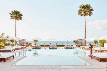 One of two freshwater pools at the Nobu Hotel Ibiza Bay, Ibiza, Spain