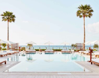 One of two freshwater pools at the Nobu Hotel Ibiza Bay, Ibiza, Spain
