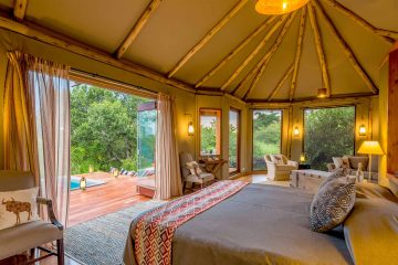 Interior of a double tent at Sala's Camp, Masai Mara Game Reserve, Narok, Kenya