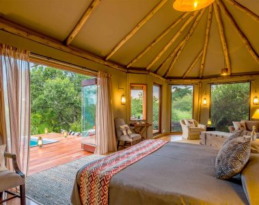 Interior of a double tent at Sala's Camp, Masai Mara Game Reserve, Narok, Kenya