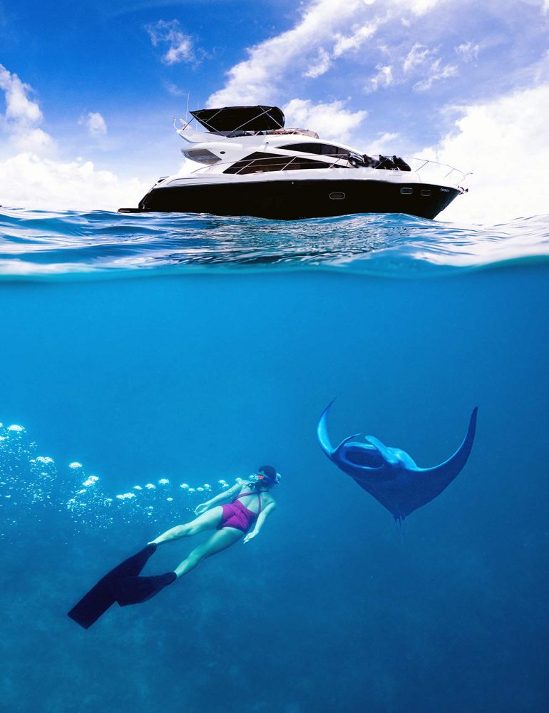 Snorkelling with manta rays in the Baa Atoll, Maldives