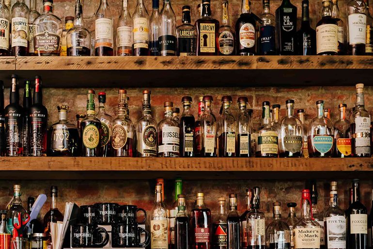 Bourbon collection at Trouble Bar, Louisville, Kentucky