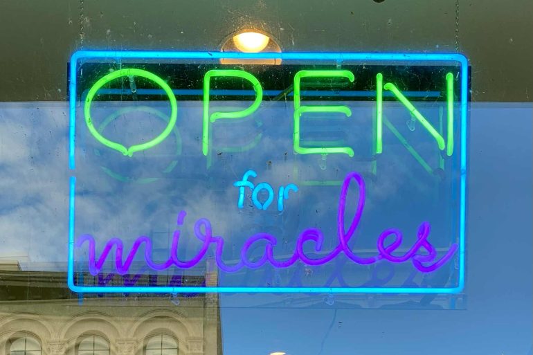 Open for Miracles sign, Louisville, Kentucky