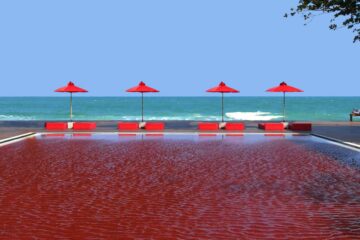 The iconic red pool at The Library, Koh Samui, Thailand.