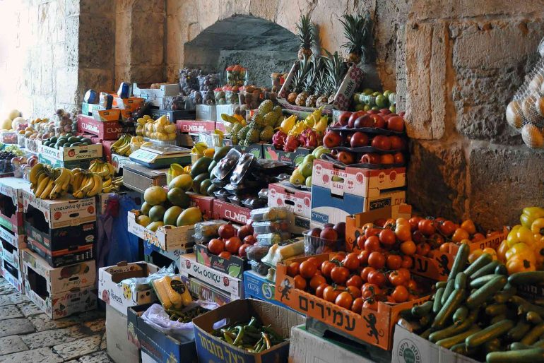 Fresh produce on sale in the streets of Jerusalem, Israel