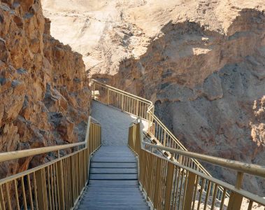 A staircase atop Masada in the Judean Desert, Israel