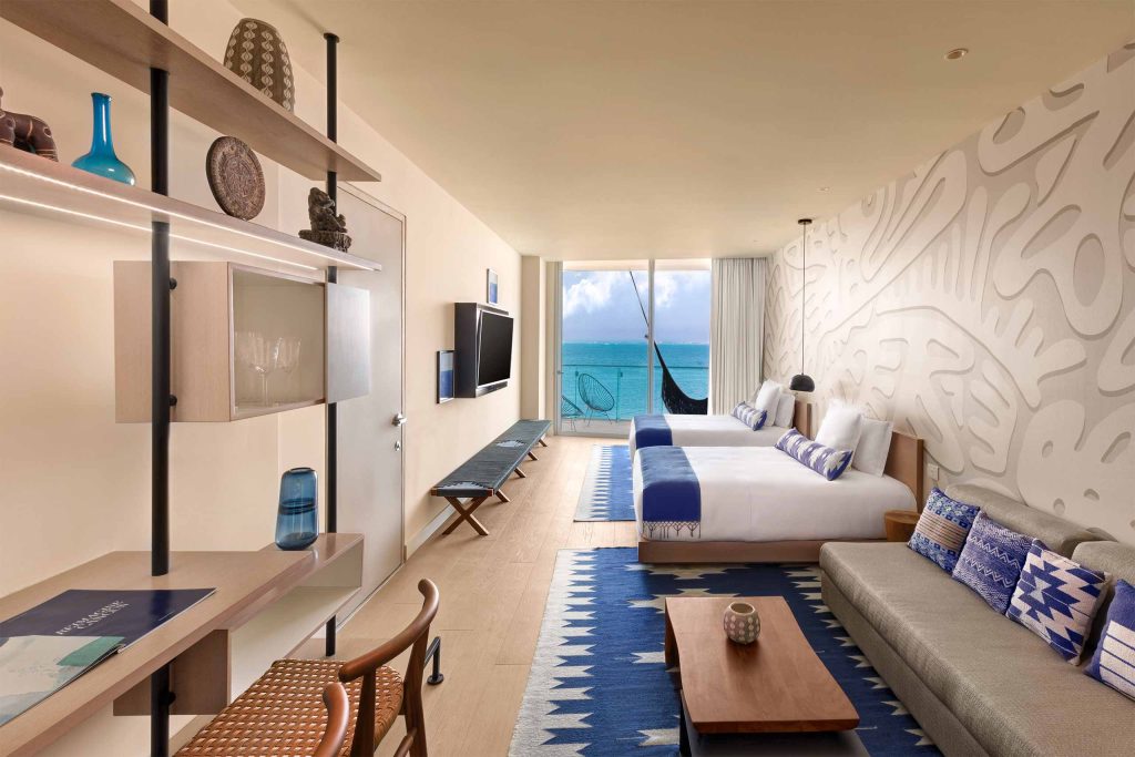 A bedroom at SLS Cancun, Cancún, Mexico