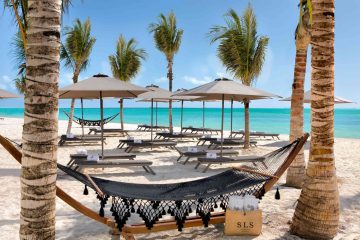 A beachside hammock at SLS Cancun, Cancún, Mexico