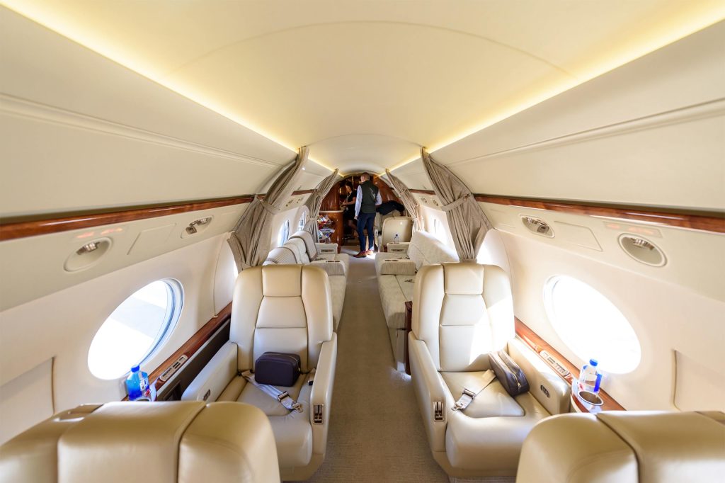The luxurious interior of a private jet