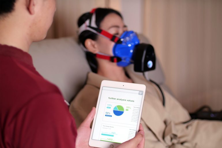 A guest receives an oxygen treatment at RAKxa, Bangkok, Thailand