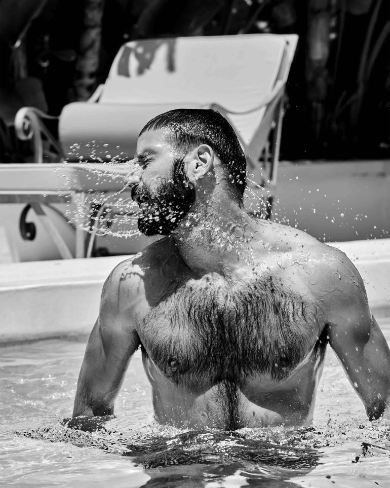 Model in the pool at Thirtyseven Gozo, Malta