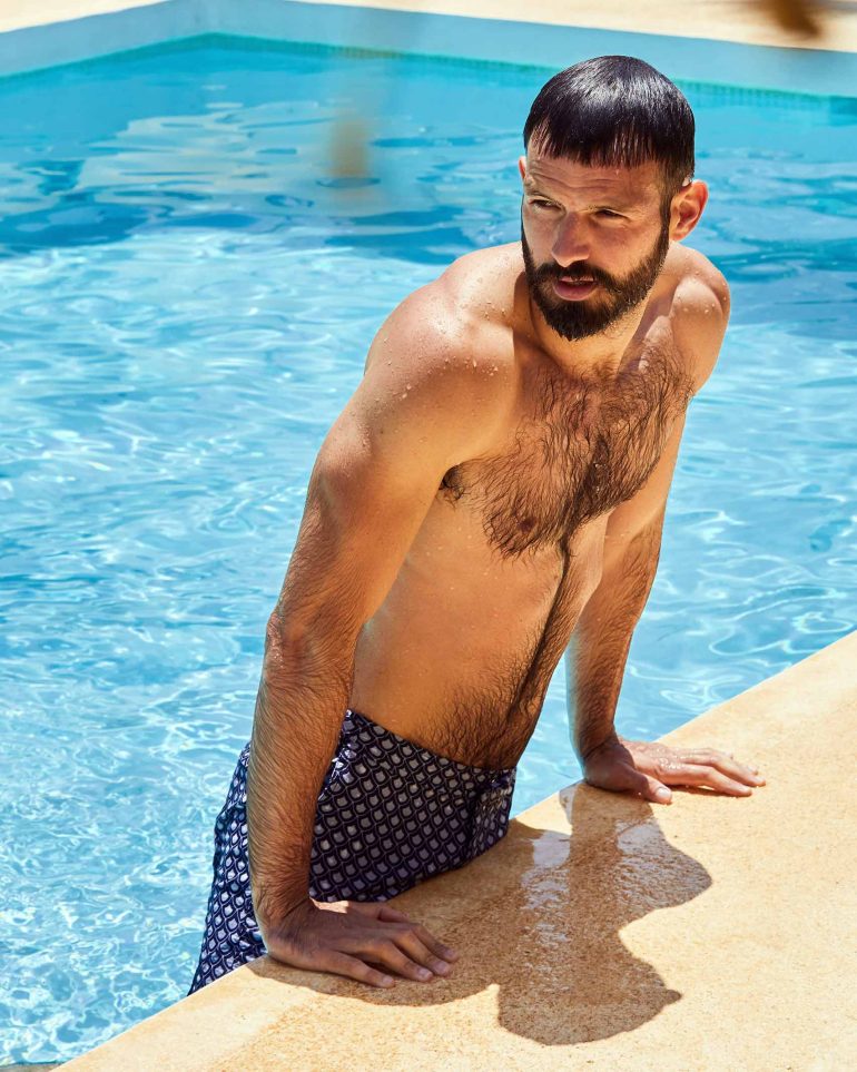 Model emerges from the pool at Thirtyseven Gozo, Malta