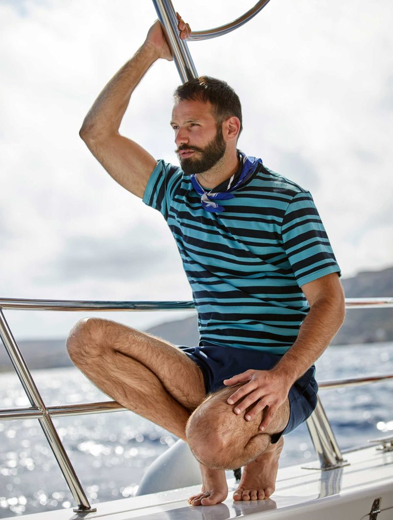 Model on a yacht off the coast of Comino, Malta