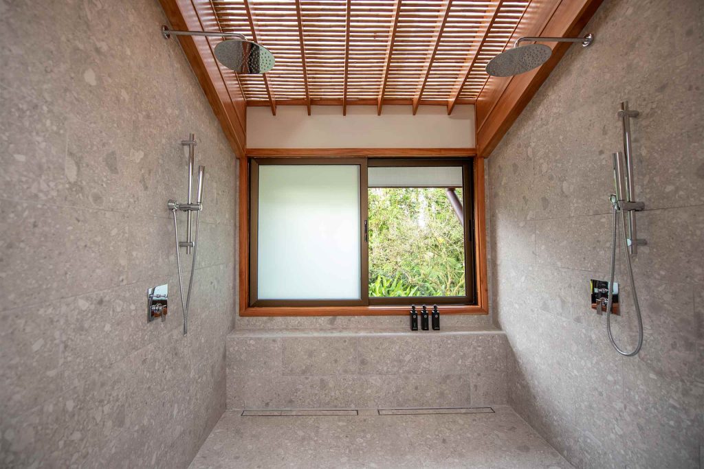 Twin rainfall showers at Tabacon Thermal Resort and Spa, Arenal Volcano National Park, Costa Rica