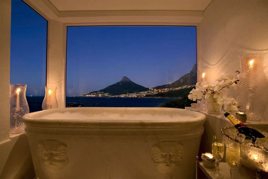 Bathtub with a view at the Twelve Apostles Hotel and Spa, Cape Town, South Africa