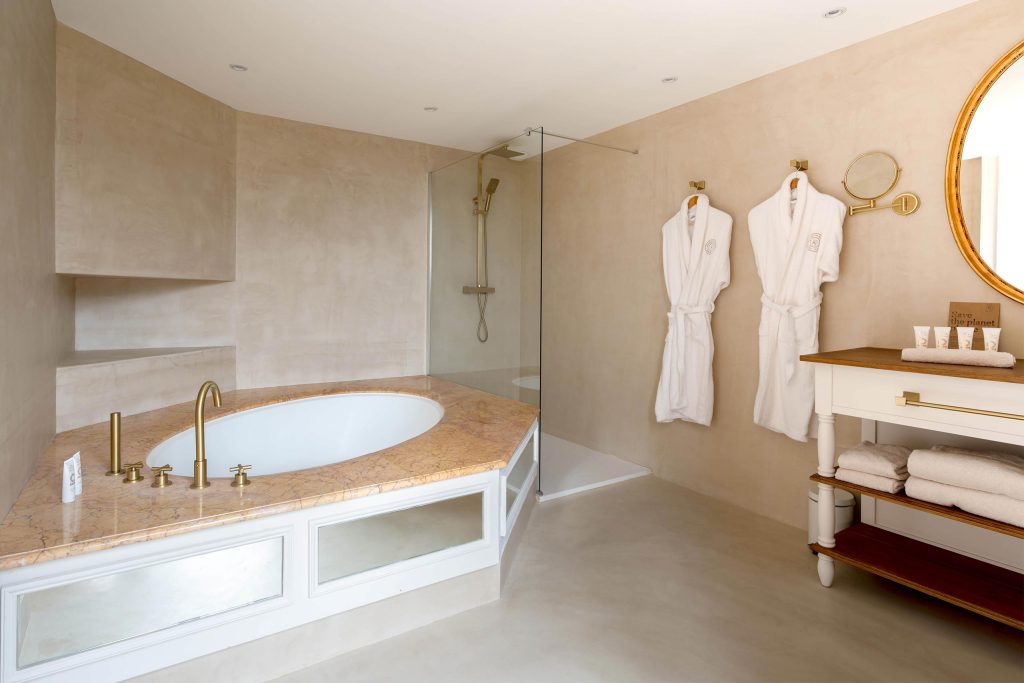 A bathroom at the Domaine de Rochebois, Vitrac, France