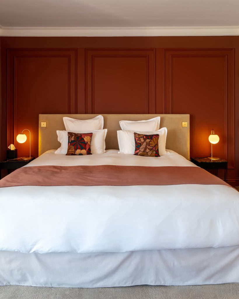 A bedroom at the Domaine de Rochebois, Vitrac, France