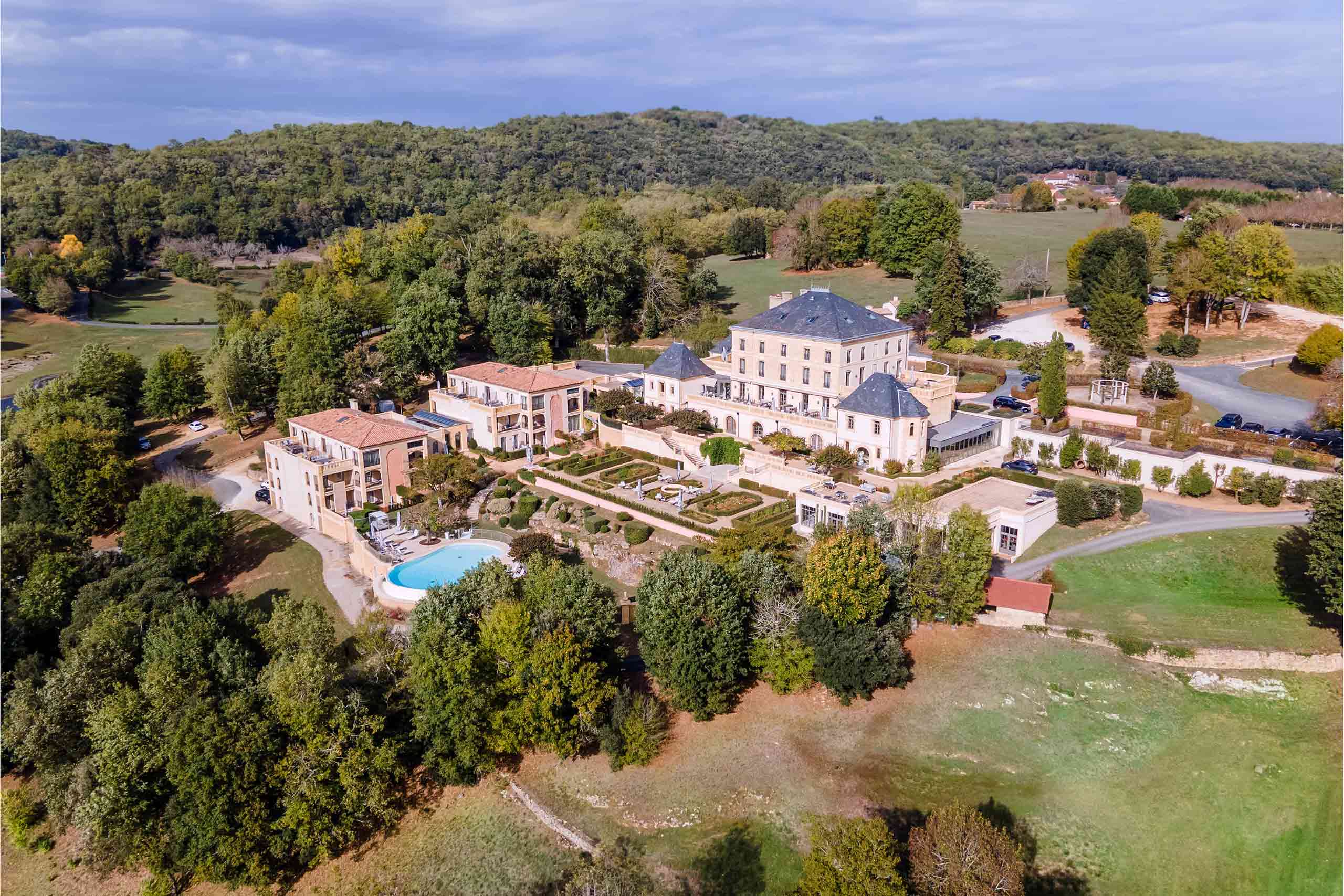 Aerial view of Domaine de Rochebois, Vitrac, France