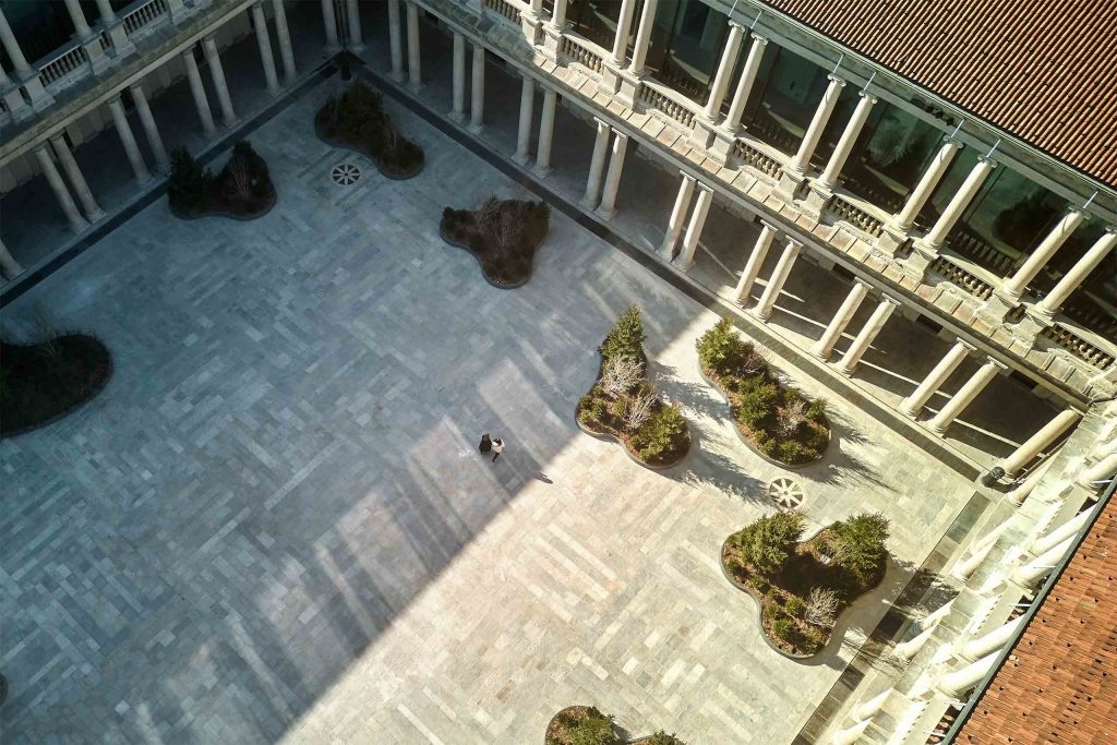 Birds-eye view of the Piazza del Quadrilatero, Milan, Italy