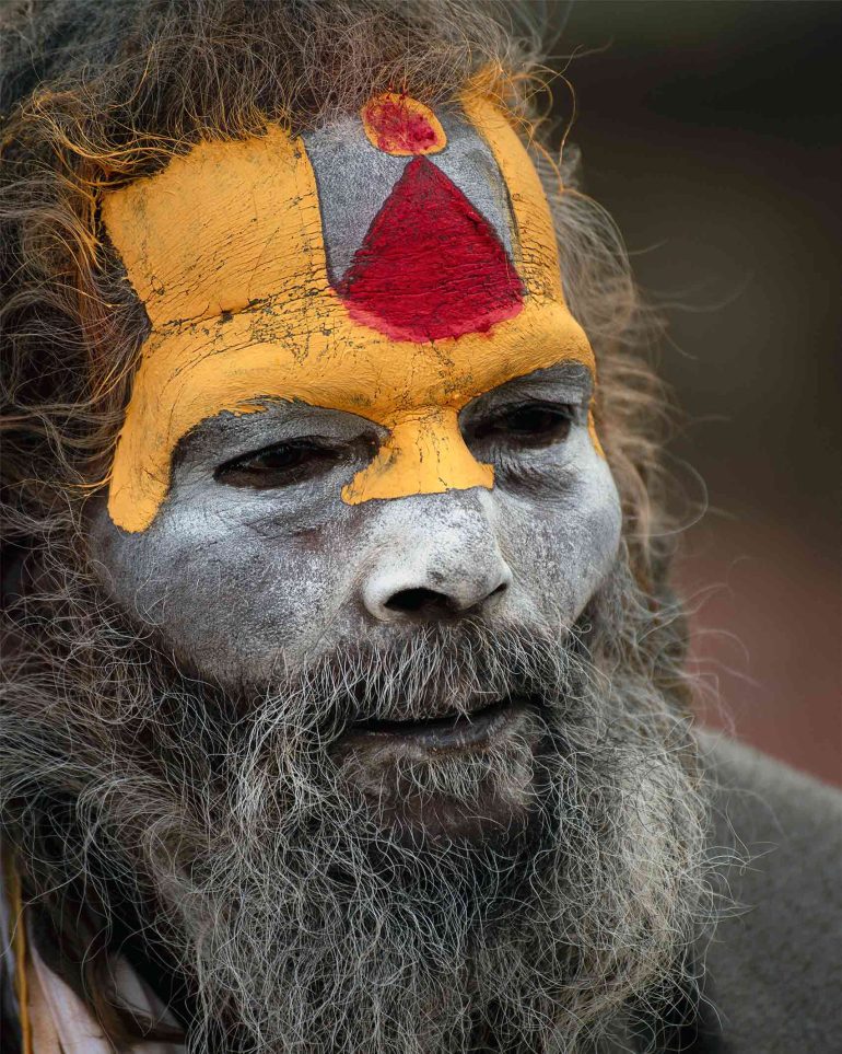 A man wearing face paint in Kathmandu, Nepal