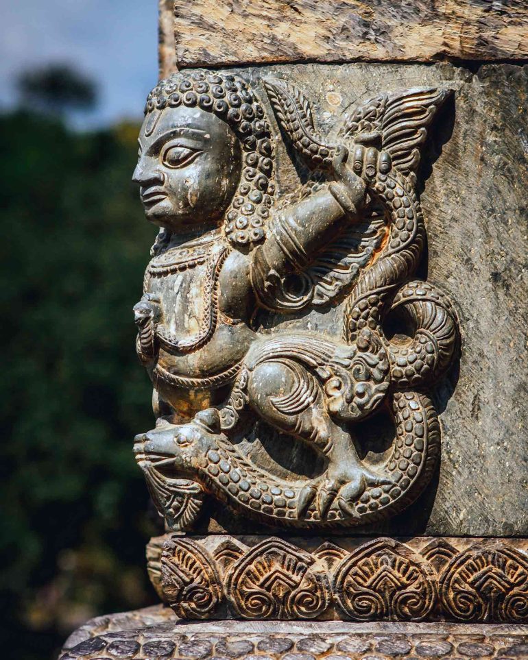 A statue of a deity in Kathmandu, Nepal