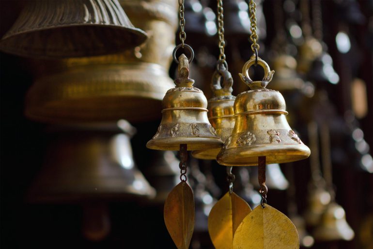 Bells ring in a temple in Kathmandu, Nepal