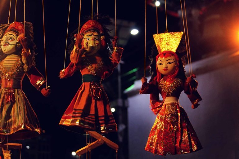 A puppet show is performed in Kathmandu, Nepal