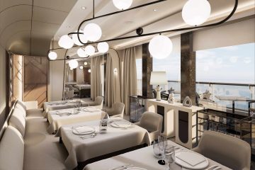 The interior of Anthology Restaurant aboard Explora I, Explora Journeys