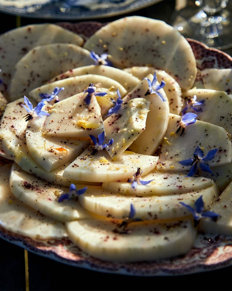 Potato salad being prepared at Hof Flieht, Uckermark, Germany