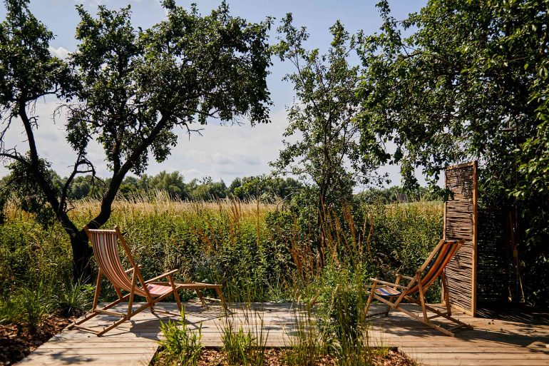 Outdoor loungers at Hof Flieht, Uckermark, Germany