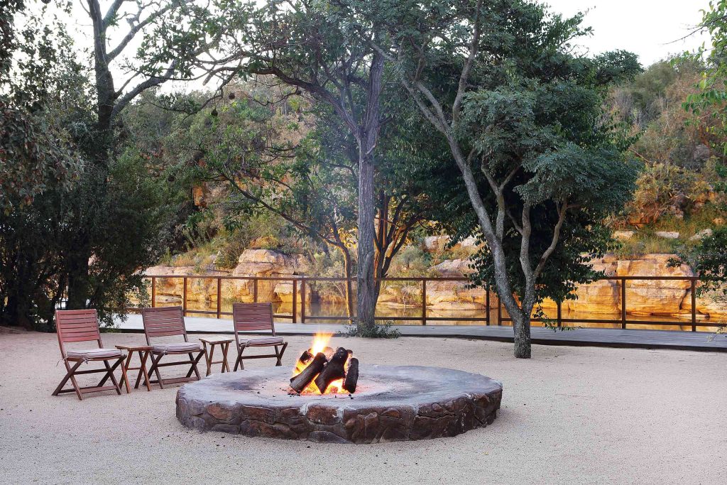 A log fire at Shambala Private Game Reserve, Vaalwater, South Africa