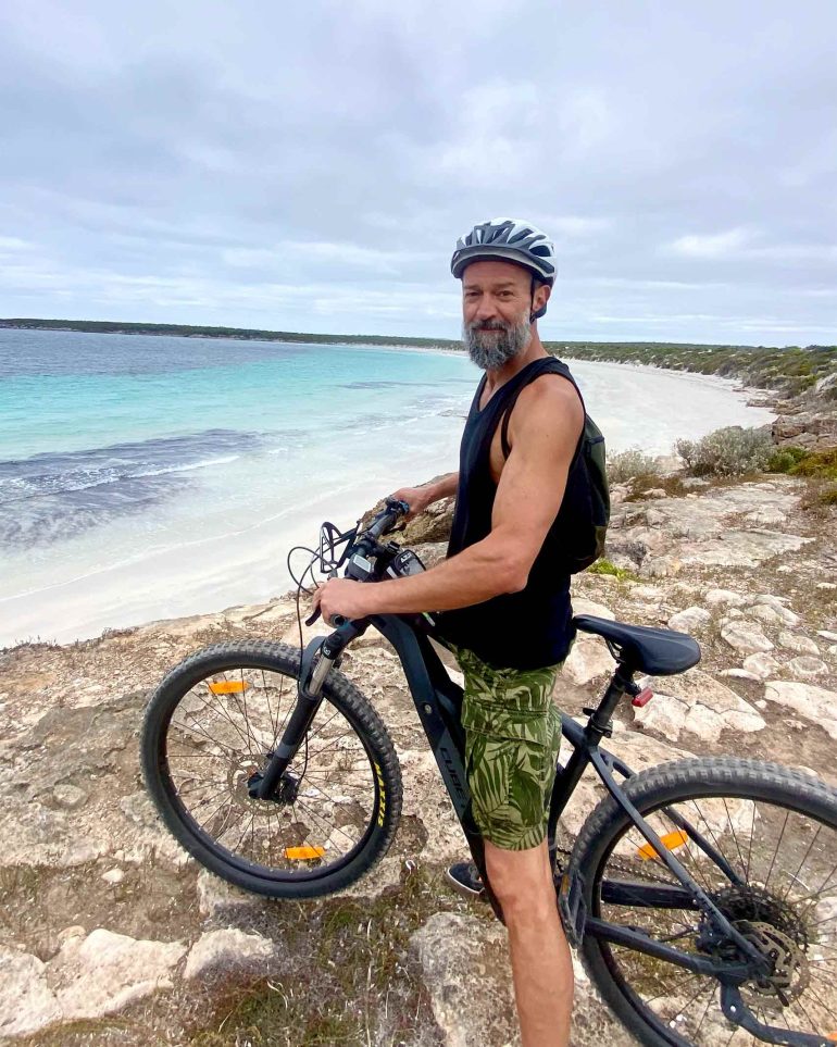 Rupert Mellor biking on the Eyre Peninsula, South Australia, Australia