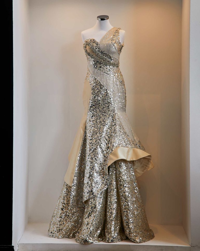 A statement glittery gown at Charles and Ron's flagship store and cafe.