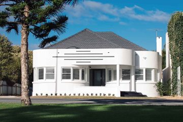 External view of the Miami art deco-style Deco Beach Luxury Apartments, Port Lincoln, Australia