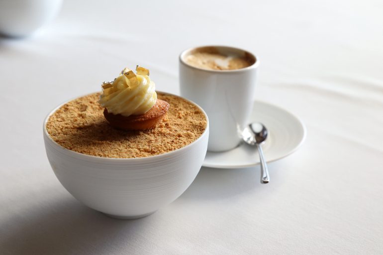 A Mediterranean dessert and espresso