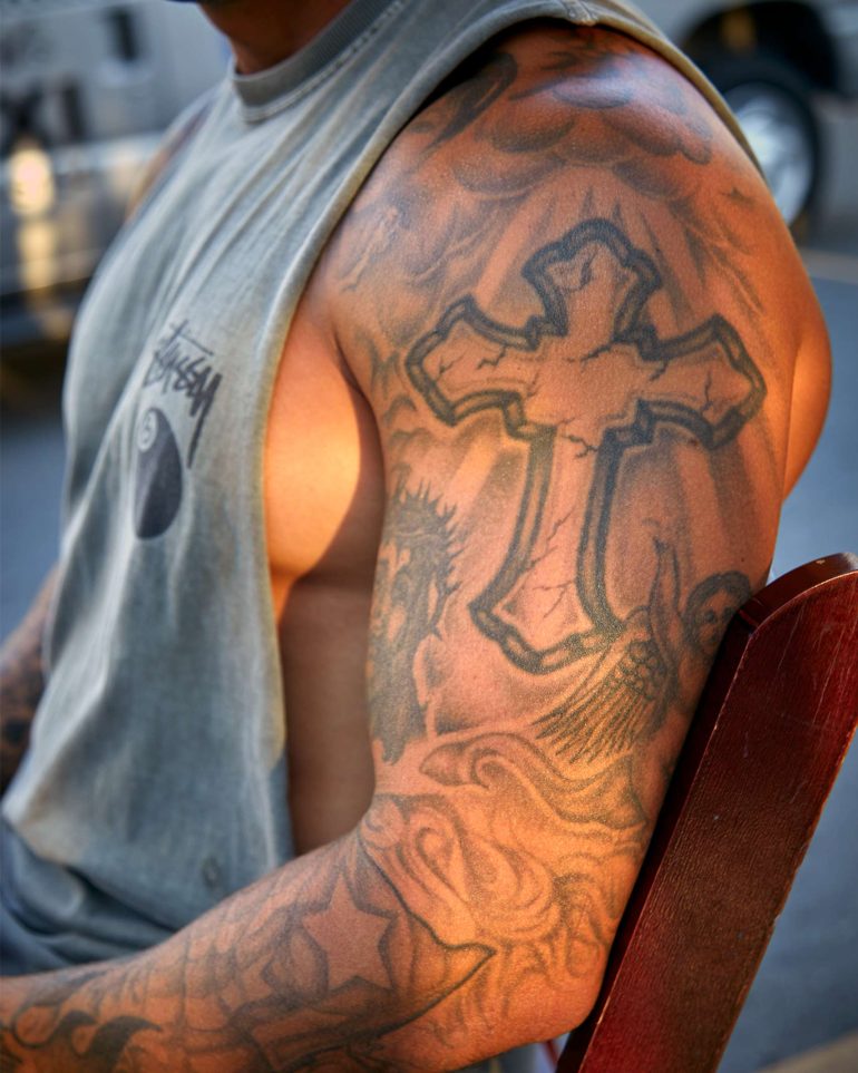 A local sports an impressive tattoo on his arm, The Florida Keys and Key West, Florida, USA