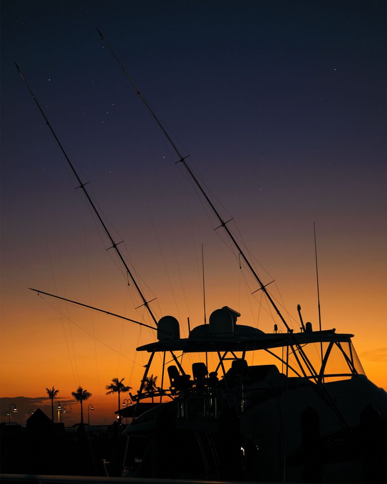 A powerboat in the harbour in The Florida Keys and Key West, Florida, USA