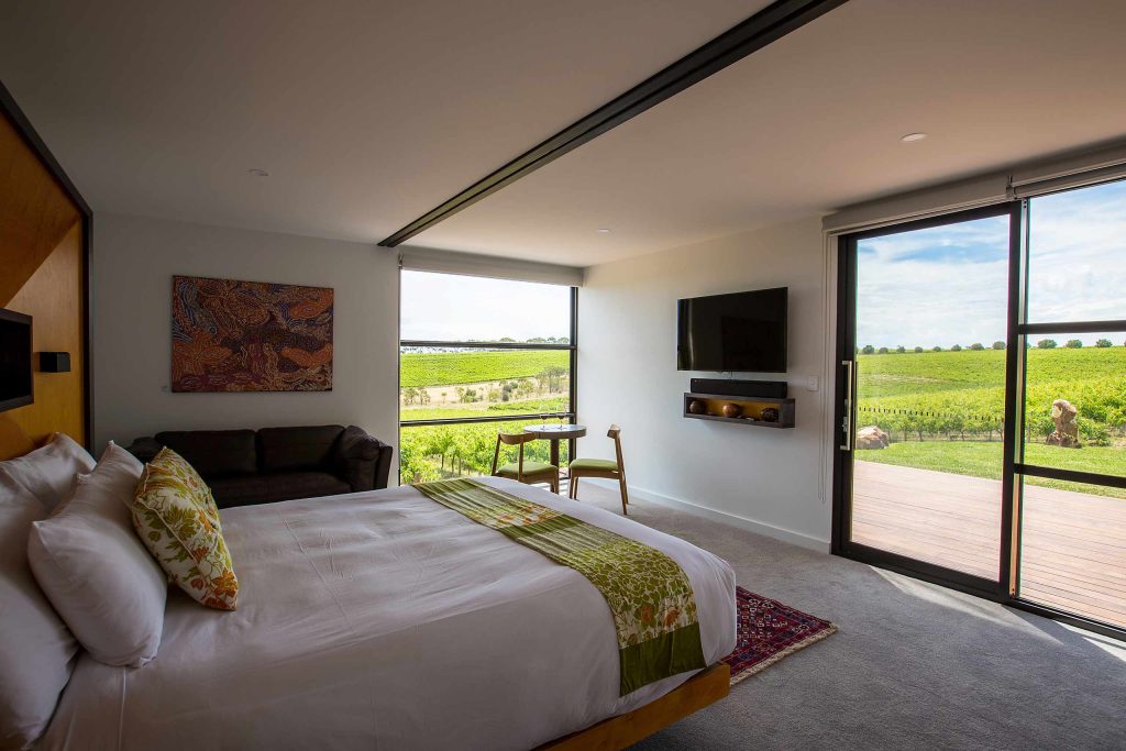 Bedroom suite with countryside vistas of McLaren Vale, Australia