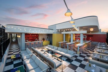 The vibrant rooftop terrace bar at Hotel Indigo Adelaide Markets, Adelaide, South Australia