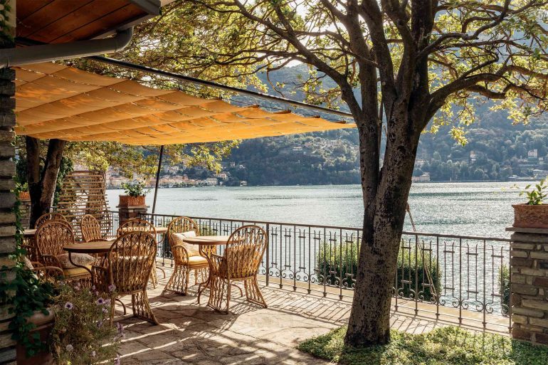 Outdoor seating at Passalacqua, Lake Como, Italy