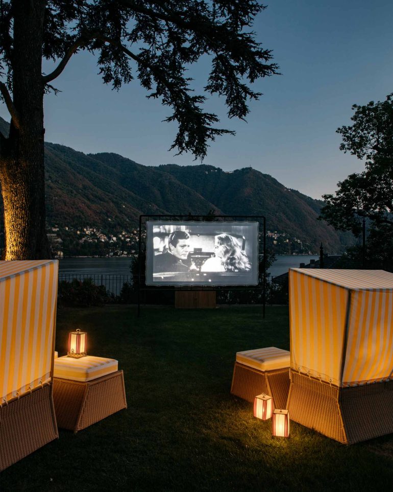 An open-air cinema at Passalacqua, Lake Como, Italy