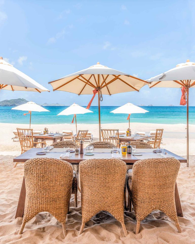 Seaside lunch is served at La Cabane, Cheval Blanc St-Barth, Isle de France, St. Barts