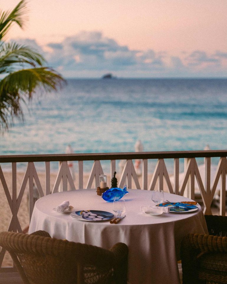 Seaside dining at the Cheval Blanc St-Barth, Isle de France, St. Barts