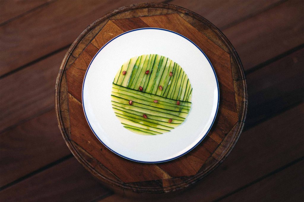 Cucumber with lime and pomegranates at La Case, Cheval Blanc St-Barth, Isle de France, St. Barts