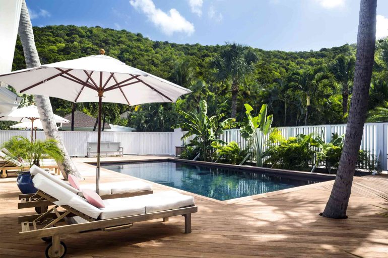 Poolside loungers at the Cheval Blanc St-Barth, Isle de France, St. Barts