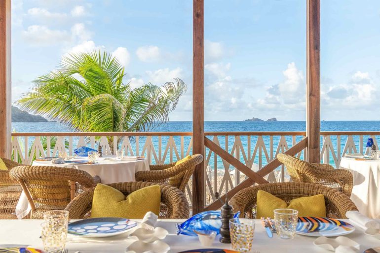 Tables are set for lunch at La Case at the Cheval Blanc St-Barth, Isle de France, St. Barts