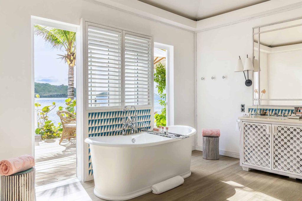 A bright and open bathroom at the Cheval Blanc St-Barth, Isle de France, St. Barts